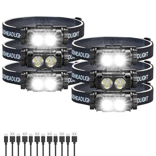 Bud K 6pack Headlamp Rechargeable, 5000L Super Bright Light LED Rechargeable Headlight, 3 Modes, Detachable Flashlight & Waterproof Head Lamp for Adult, Running, Outdoor, Emergency, Hard Hat Light