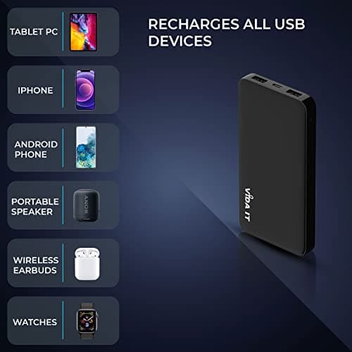 Vida IT vDuo 10000mAh Power Bank USB Battery Pack for Heated Vest Jacket Gilet 5V 2A Long Lasting Backup Portable Charger for iPhone Google Pixel Android Mobile Phone Tablet PC, Rechargeable Type-C — view 6