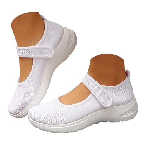 Mary Jane Sneakers for Women Wide Fit Orthopedic Trainers Walking Breathable Adjustable Strap Anti Slip Summer Casual Ladies Outdoor Sport Shoes (White 5.5 UK/Foot Length 24.5cm) — view 6