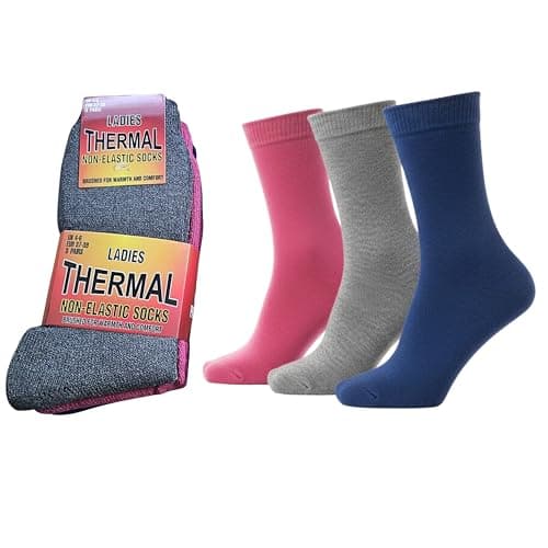 ShopMCR Multipack Thermal Diabetic Socks Extra Thick Warm Black Heated Boot Socks-Ultimate Cold Weather Protection Insulated Socks UK 4-6 (AST, 6PK)