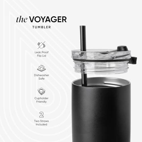 Simple Modern Travel Coffee Mug Tumbler with Flip Lid | Insulated Stainless Steel Iced Coffee Cup | Gifts for Women & Men | Voyager Collection | 350ml | Checkmate — view 3