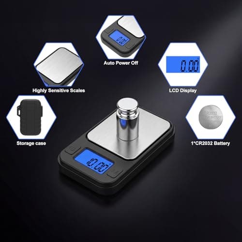 Mini Scales 0.01g/200g, Diyife Portable Precision Scale Jewellery Scales with Storage Case, Auto-Off, Backlit Lcd, 8 Units, Tare, Digital Pocket Scales for Food, Gold, Coffee, Gem (Black) — view 6