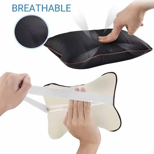 2 Pieces Car Neck Pillows for Lexus ES Sedan ES Hybrid/ES 200 /ES 240, Ergonomic Memory Foam Neck Support Cushion Pillow PU Leather Seat Head Neck Rest Cushion for Travel Driving, C/Beige — view 5