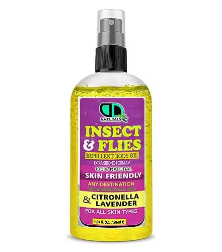 Mosquito Repellent, Insect Repellent, Fly & Tick Repellent Body Oil with Citronella & LAVENER Essential Oils for All Body Types DEET-Free. Safe for Pregnant Women & Kids. Travel Size (50ML Spray)