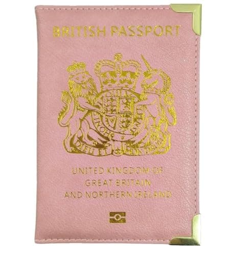 StoneMaxi UK British Passport Holder PU Leather Travel Wallet with Gold Embossed Design (Pink)