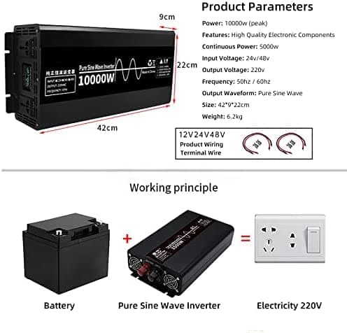 10000W Pure Sine High Power Inverter, DC 24V /48V To 220V AC Power Supply Voltage Converter With LCD Display And AC Outlets, For Home RV Camping Van Life Off Grid,48V10000W — view 5