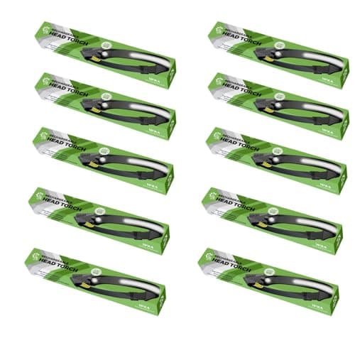 Spanner In The Works Bulk Pack 10 LED Headtorches – Rechargeable Wide-Beam Headlamp with Motion Sensor, USB-C Charging, Waterproof & Adjustable (Pack of 10)