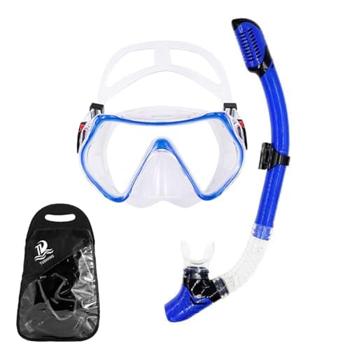 TUDIVING Snorkeling Gear for Adults,Anti-Fog Panoramic View Swim Mask Dry Top Snorkel Kit,Snorkel Mask Set for Snorkeling Scuba Diving Swimming Travel with Carry Bag (Blue)
