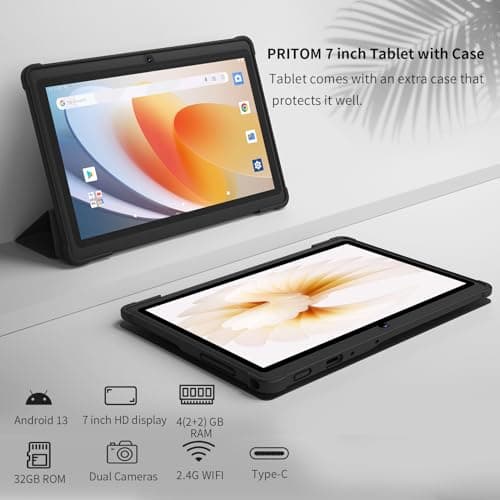 GOZZGEAR Tablets 7 inch Android WiFi Tablet, Parental Control,Tablet PC, Dual Camera, Bluetooth, WiFi, Portable Tablets with Black Case, Pocket Tablet PC for school study work, 2-Year Warranty — view 2