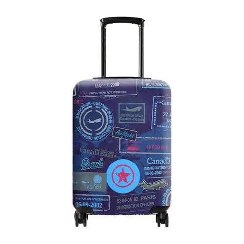 Kaket Suitcase Cover, Elastic Luggage Cover for 18-28Inch Luggage, Travel Suitcase Covers, Dustproof & Scratchproof Luggage Protector (Stamp-Blue, S(18"-21" Luggage))