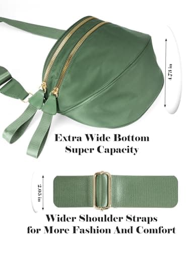 Pure Colour Crossbody Bag Bum Bag for Women,Spacious Purse Fanny Packs Belt Bag,Oversized Bum Bag, Colour Bum Bag-Bean Green, 11.0 Inches X 8.6 Inches X 4.5 Inches, Casual — view 5