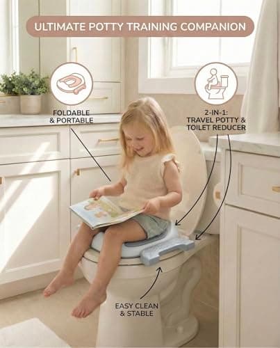 Pote Pals Travel Potty, Part of The Award-Winning Pote Pals Range, Soft PU Cushioned Portable Toddler Toilet seat - Includes 5 Disposable Liners (Grey Woodland) — view 3