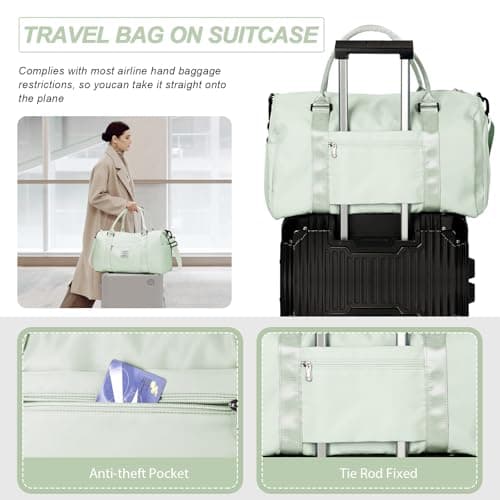 HYC00 Sports Gym Bag Womens Men with Shoes Compartment & Wet Pocket,Waterproof Sports Duffle Bag Weekend Overnight Bags Travel Duffle Bags for Women Hospital Holdall for Fitness Yoga Tote,Mint Green — view 5