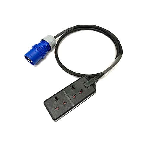 16 Amp Plug to 13 Amp 2-Gang Socket Adaptor - PCE Blue - Heavy Duty H07RN-F Rubber Cable - 16A-13A Adapter Converter Lead (2 Metre)