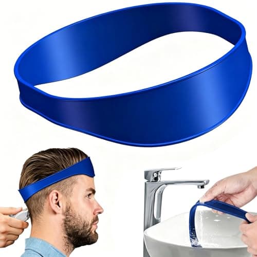 Curved Silicone Haircut Band, Hair Trimming Guide for Men, Flexible Elastic Fade Guide with Adjustable Curve, Shaving Template Home Hair Cutting Tool, Easy Clean Portable Haircut Band (Blue)