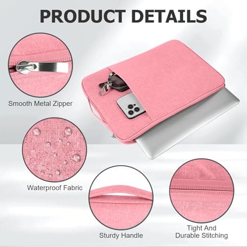 Flintronic Laptop Sleeve for 14 Inch, Water Resistant Laptop Sleeve, Portable Mens Lap-top Bag with Pockets and Compartments, Compatible with MacBook, Asus, Dell, HUAWEI 14 Inch Laptop(Pink) — view 3