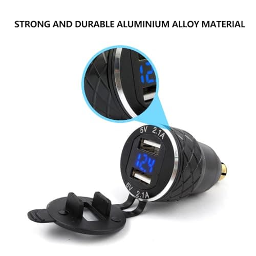 Lunriwis Aluminum Alloy Motorcycle USB Charger DIN Plug Charger Metal Quick Charge Adapter with Voltmeter with 2 USB Ports for BMW Ducati — view 6