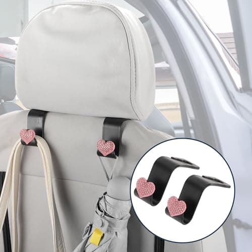 INFINAUTO Car Seat Headrest Hook Plastic Rhinestone Sturdy Pink 2.4"x1.26" — view 3