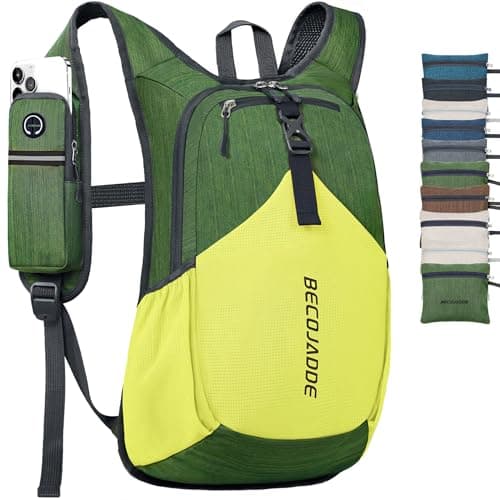 BECOJADDE 15L Hiking Backpack for Men Women Foldable Small Rucksack Lightweight Mini Backpack for Camping Travel Outdoor, Olive Green Yellow