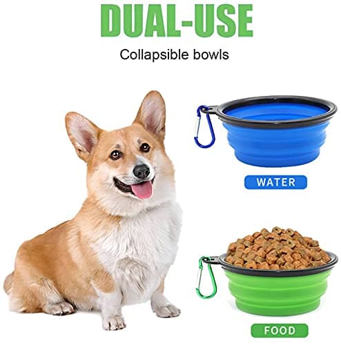 Collapsible Dog Bowl,Collapsible Dog Water Bowls for Cats Dogs, Portable Pet Feeding Watering Dish,Portable Dog Water Food Bowl with Carabiner (Small(350ML), blue+green) — view 4
