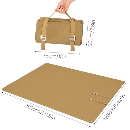 M.J COMFY-LIFE Thick 600D Oxford Camping Mat, Waterproof Foldable Picnic Blanket, Multifunction Outdoor Tent Carpet Sandproof Ground Mat for Camping Hiking Beach Festival Travel Recreation, Khaki — view 3