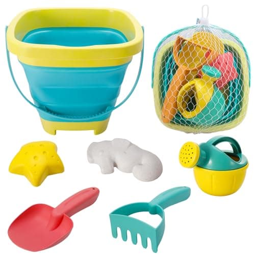 Kids Beach Toys Foldable Beach Bucket and Spade Set with Molds Watering Can