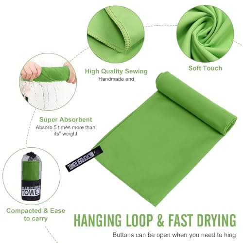 InfiniZer 2 Pack Microfiber Travel Sports Towel,Camping Towel Quick Dry Super Absorbent Ultra Compact Ultra Soft Lightweight,Suitable for Gym,Yoga,Trip,Beach, Shower, Backpacking,Pool (Green) — view 2