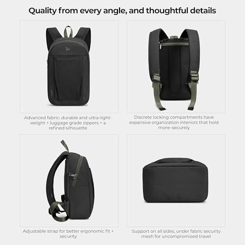 Travelon Anti-Theft The Voyages Small Backpack with XL Water Bottle Pocket, Black, 8" W x 14" H x 4.5" D, Anti-theft the Voyages Small Backpack With Xl Water Bottle Pocket — view 5