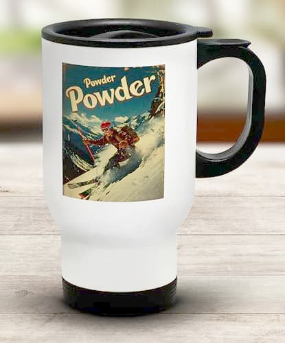 Shopagift Powder Powder Snow Ski Travel Mug Skiing Mountains Vintage Stainless Steel 14oz Cup — view 2