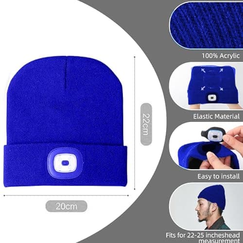 Rynli Rechargeable LED Beanie Hat – Waterproof USB Rechargeable 4-LED Headlamp, Hands-Free Winter Head Torch Cap for Hiking, Camping, Running, Dog Walking & Perfect Gifts for Men UK — view 2