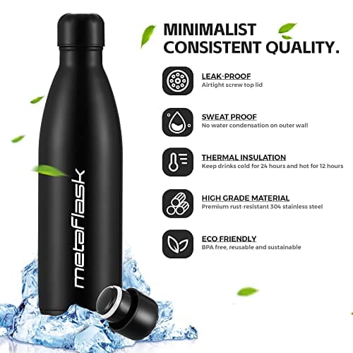MetaFlask Water Bottle, Insulated Stainless Steel Water Bottle | 12 Hour Hot & 24 Hour Cold | Ideal for Gym, Yoga, Cycling | Leak-Proof (Midnight Navy, 500ml) — view 3