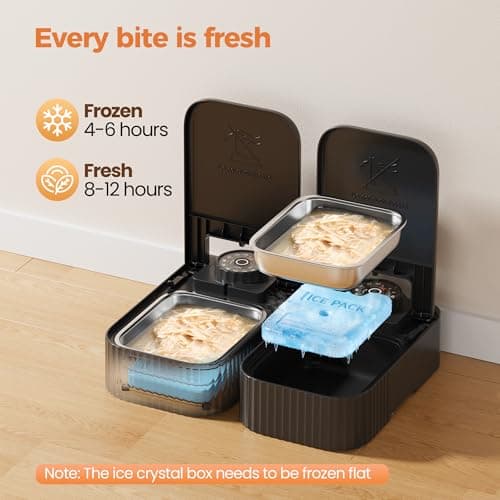 Stainless Steel Cat Food Dispenser: Automatic Cat Feeder with 48-hour Timer - Pet Food Dispenser Wireless - 2 Meal Dog Feeder - Meals up to 350g Each - Refrigerate and Keep Fresh — view 3