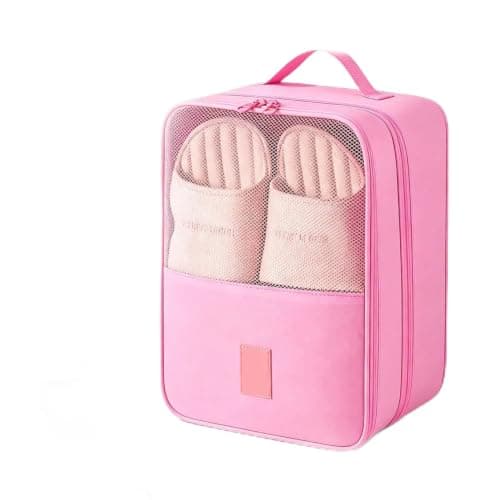 3-Layer Travel Shoe Organizer Bag,Travel Shoes Organizer with Handle，Pink