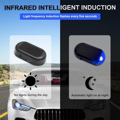 JinRui-T 2PCS Solar Power Fake Car Alarm LED Light Simulated Dummy Warning Anti-Theft LED Flashing Security Light Car Alarm System Lamp with USB Port Blue & Red Light — view 5