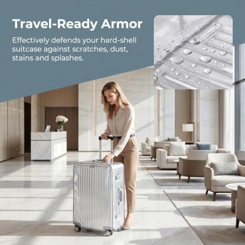 Kemay Clear PVC Luggage Cover Protector, Heavy Duty 0.2mm Thick with Black Trim, Waterproof Anti-Scratch Dustproof Freezeproof, Fits 20/24/28/30 Inch Wheeled Suitcases, Reusable for Airport Travel — view 4