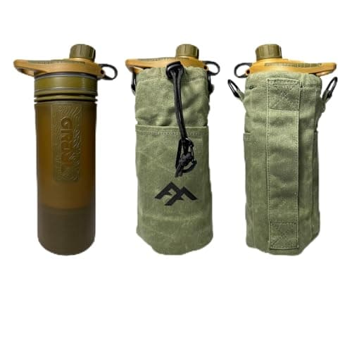 Forest Fundamentals Insulated Bottle Bag Pouch | Compatible with Grayl® Water Filters, 32oz Wide Mouth Bottles & Nesting Cups | Handmade Waxed Cotton Canvas & English Boiled Wool