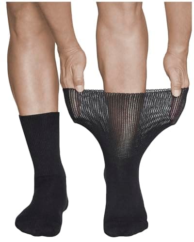 vitsocks Men's Diabetic MERINO WOOL Wide Top Gentle Grip Socks (2 PAIRS) Thermal Swollen Ankles Diabetes Feet Warm Winter, black, 10-12 uk