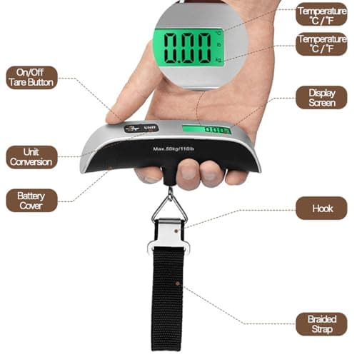 Luggage Scale, Digital Portable Luggage Weight Scale 110 lb/ 50KG, Hanging Suitcase Weigher for Travel, Suitcase Scale with Temperature Measurement Function Capacity Silver (1) — view 6
