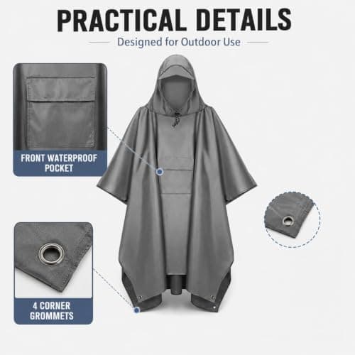 Hiseng Adult Poncho Reusable Waterproof Raincoat Hooded (Orange) — view 5