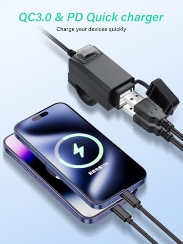 PNGKNYOCN Motorcycle USB Charger, 3.1A Dual USB Motorcycle Waterproof Charger with Switch for Phone, Tablet, GPS, etc(1.2M) — view 3