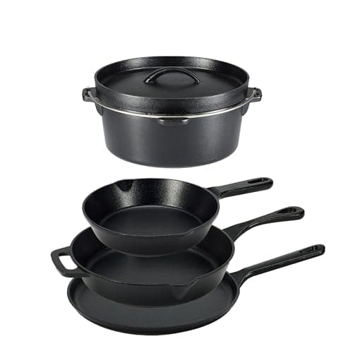 Amazon Basics Pre-Seasoned Cast Iron 5 Count Cookware Set, Black