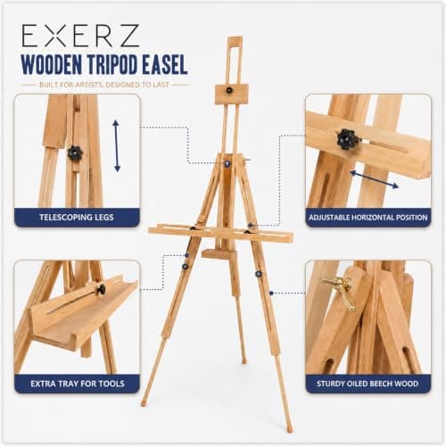 EXERZ Wooden Tripod Easel Beech Wood Foldable Artist Canvas Stand — view 5