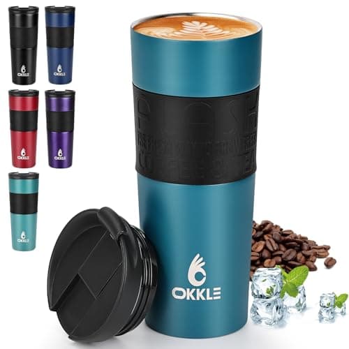 OKKLE Travel Mugs for Hot Drinks 600ml, Insulated Coffee Mug with Leakproof Lid BPA-Free Coffee Travel Mug, Vacuum Insulation Stainless Steel Cup for Hot and Cold Coffee and Tea