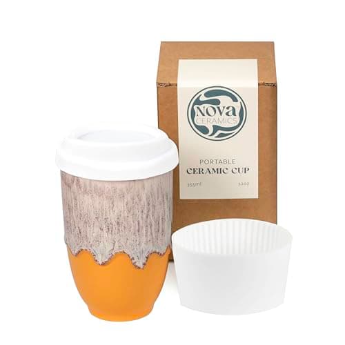 NOVA CERAMICS Travel Mug - Travel Coffee Tumbler – Coffee Mug with Lid Unique to Go Mug – Microwave & Dishwasher Safe Coffee Travel Cup - Gifts for Women Men Him Her – 355ml - Grapefruit
