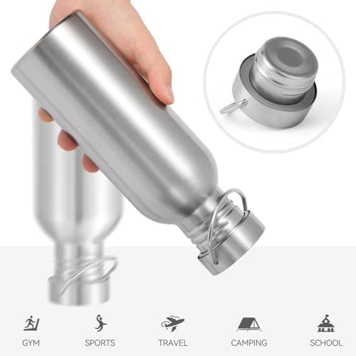 Volhoply 680ml Uninsulated Single Walled Water Bottle, Stainless Steel Reusable Water Bottles with Handle, BPA Free & Plastic Free 18/8 304 Metal Water Bottles for Camping, Hikers, Cyclists — view 4