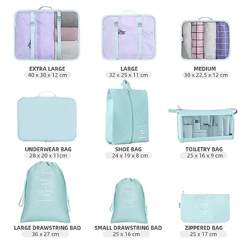 Packing Cubes for Suitcase,Lychico 9pcs Travel Luggage Packing Organizers Waterproof Travel Essentials Bag Clothes Shoes Storage Bags, Blue — view 3