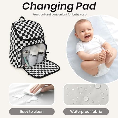 DEFAHN Baby Changing Bag Backpack, Checkered Nappy Bag Backpack with Mat — view 6