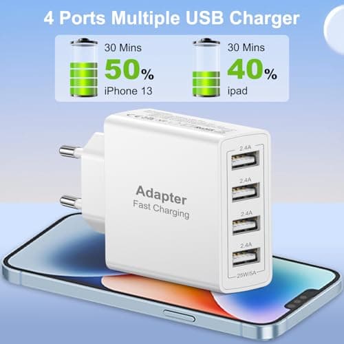 2 Pack EU Travel Adapter Charger UK to European Plug Adapter, Europe Travel Adapter EU with 4 USB A, European to UK Plug Adaptor for France Spain Portugal Germany Iceland Greece Denmark Turkey, etc — view 2