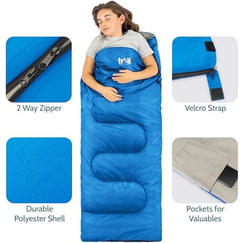 Trail Kids Sleeping Bag, Mini Envelope 200gsm, 2 Season Summer Spring Autumn, Boys, Girls, Outdoor Camping, Lightweight Compression Carry Bag, 160cm x 65cm — view 5