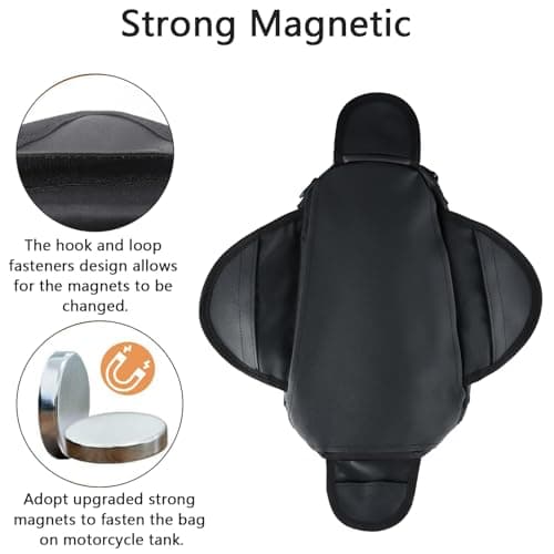 dentedeleao Motorcycle Tank Bag Waterproof Oxford Motorbike Universal Magnetic Bag with Removable Straps and Transparent Pocket — view 3